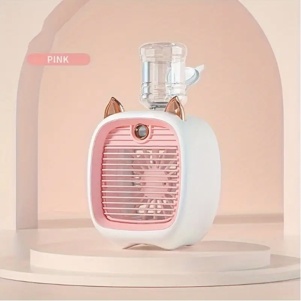 Ventilador en aerosol Little Fox con carga USB para escritorio de oficina, humidificador y dispensador de agua.