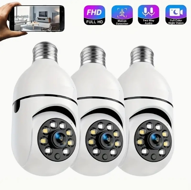 Cámara de seguridad con bombilla de visión nocturna a todo color HD WIFI inalámbrica E27, cámara de seguridad para el hogar con detección de puntos ciegos de 360 ​​grados.