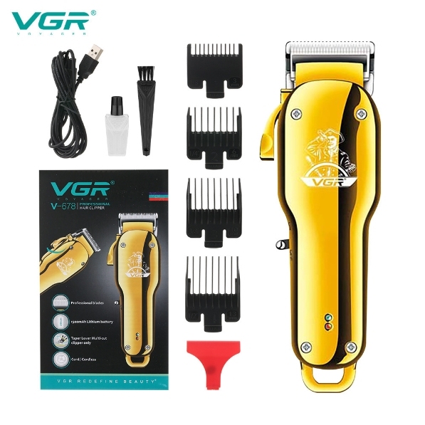 Cortadora de cabello eléctrica VGR678 de alta potencia con ajuste fino y cabezal de aceite para uso doméstico.