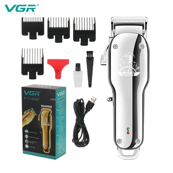 Cortadora de cabello eléctrica VGR678 de alta potencia con ajuste fino y cabezal de aceite para uso doméstico.