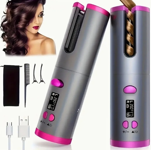 Mini rizador perezoso para uso doméstico. Rizador automático portátil con carga USB.
