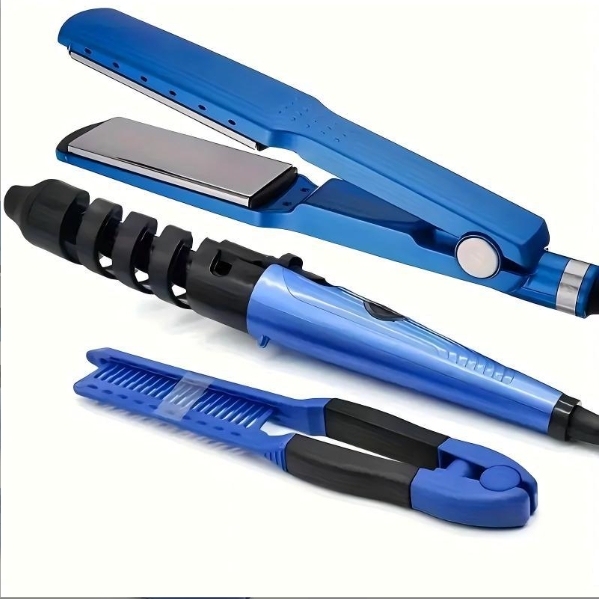 Plancha de pelo de iones negativos azules de placa mediana ancha con ajuste de temperatura de 5 velocidades