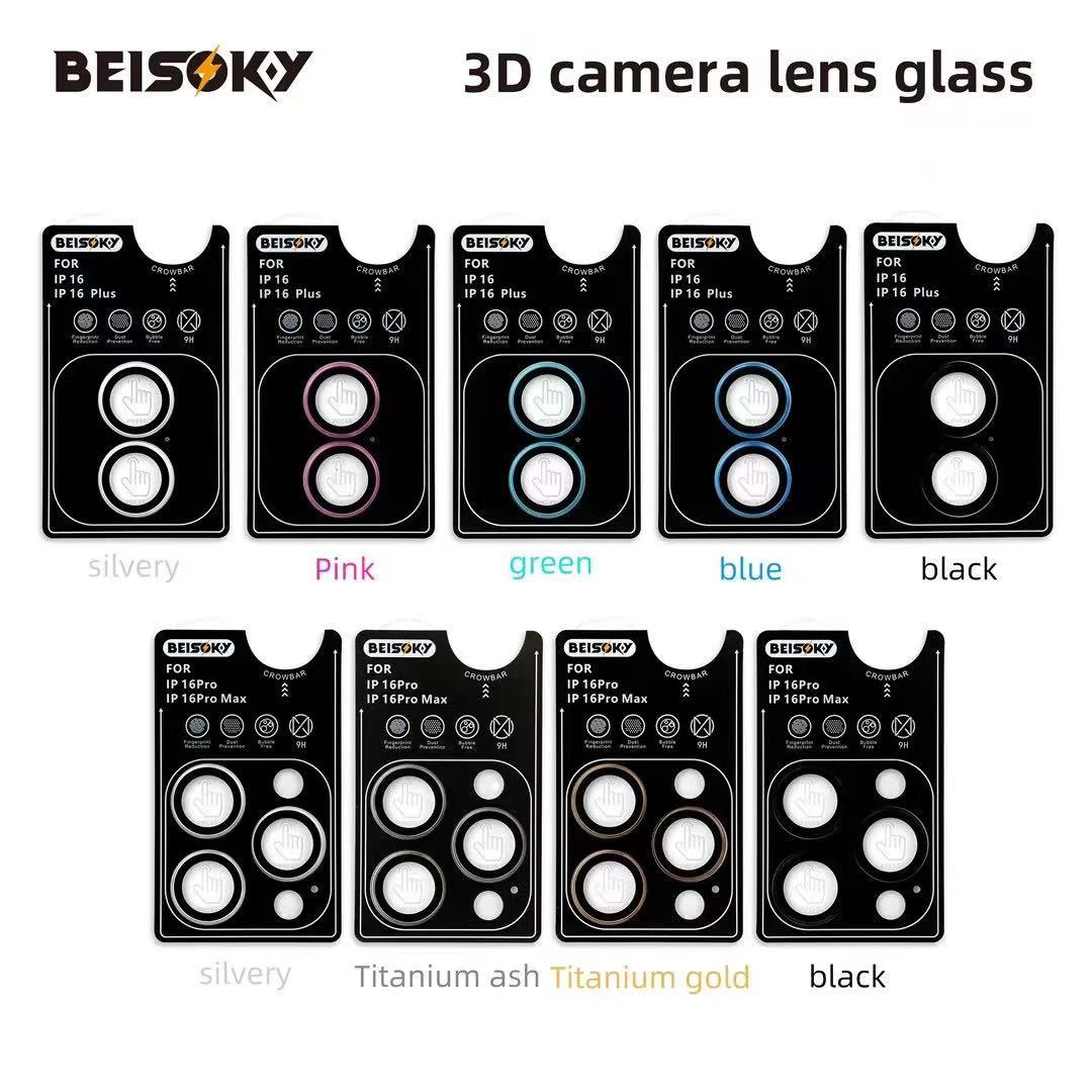 BEISOKY New Arrival Anti-Scratch Aluminum Alloy Metal Frame Lens Cover With Locator 3D Camera Lens Glass for Iphone 16 16 Plus