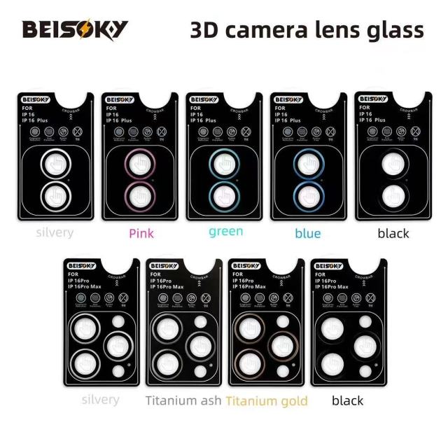 BEISOKY New Arrival Anti-Scratch Aluminum Alloy Metal Frame Lens Cover With Locator 3D Camera Lens Glass for Iphone 16 16 Plus