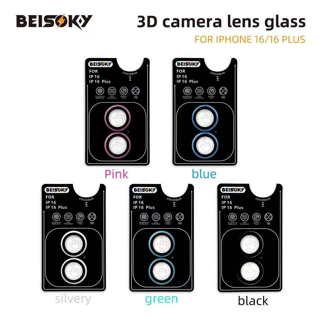 BEISOKY New Arrival Anti-Scratch Aluminum Alloy Metal Frame Lens Cover With Locator 3D Camera Lens Glass for Iphone 16 16 Plus