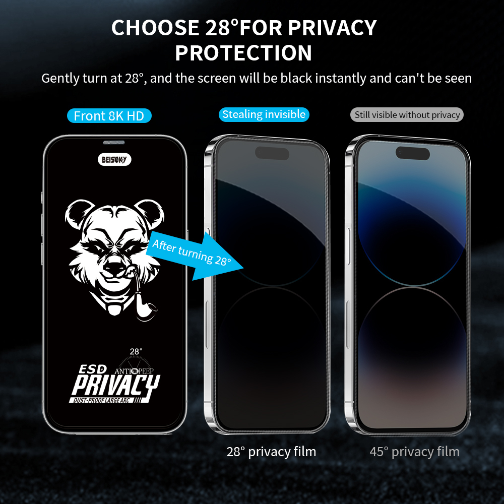 BEISOKY Full Cover Mobile Phone 28 Degree Privacy Anti-spy Tempered Glass Privacy Screen Protector Film for iphone 13 14 15 16