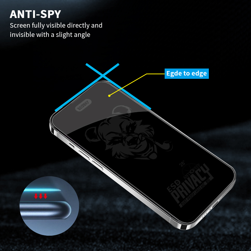 BEISOKY Full Cover Mobile Phone 28 Degree Privacy Anti-spy Tempered Glass Privacy Screen Protector Film for iphone 13 14 15 16
