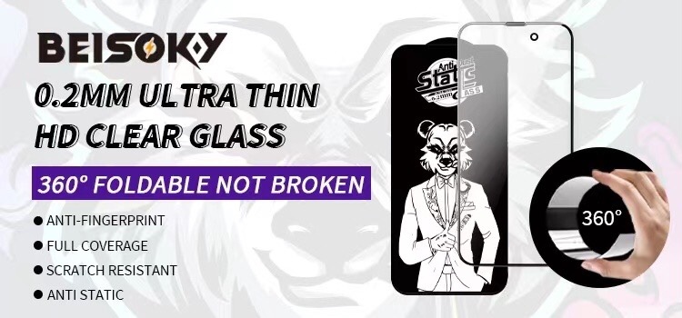 BEISOKY High Quality Anti Static 0.2mm Ultra-thin with Dust Filters Tempered Glass Screen Protector for iphone 16 15 14 13 12 11 Pro Max
