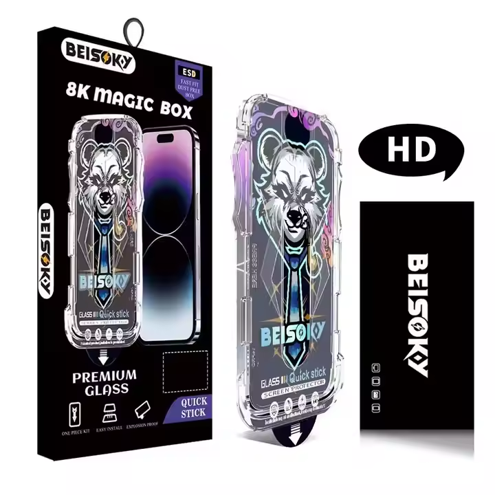 BEISOKY Wholesale 9H HD Clear Full Glue Tempered Glass With Easy Install Tool Frame Anti Static for IPhone 16 15 Pro Max Screen Protector