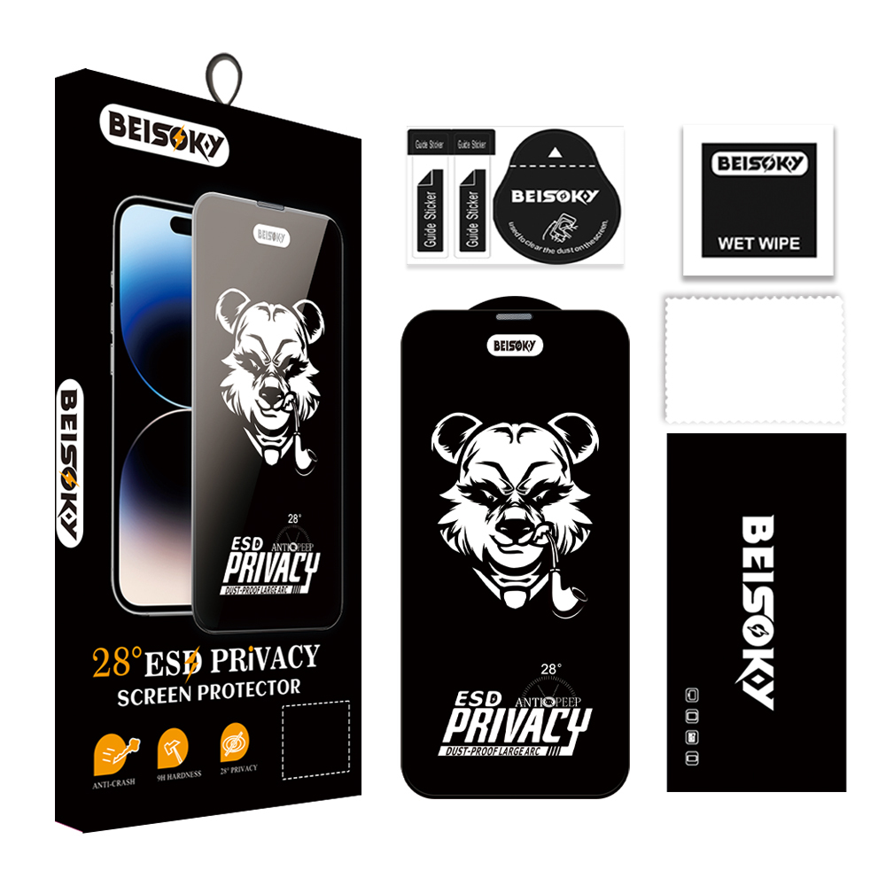 BEISOKY Full Cover Mobile Phone 28 Degree Privacy Anti-spy Tempered Glass Privacy Screen Protector Film for iphone 13 14 15 16