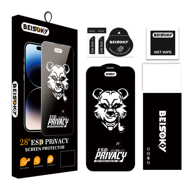 BEISOKY Full Cover Mobile Phone 28 Degree Privacy Anti-spy Tempered Glass Privacy Screen Protector Film for iphone 13 14 15 16