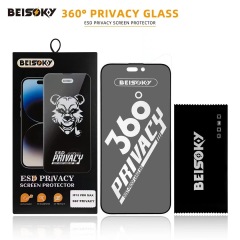 BEISOKY 9H Factory Dust Proof 360 Privacy ESD Anti-peeping Screen Protector for Iphone 13 14 15 16 Pro Max Anti Spy Tempered Glass