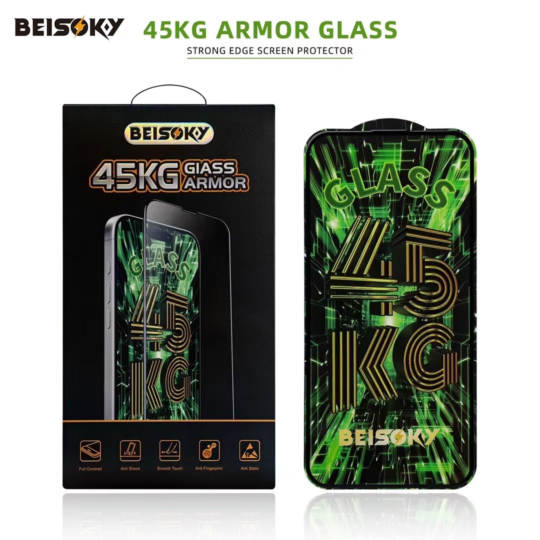 BEISOKY Custom Logo Premium Anti Shock Strength 45KG Ultra Strong ESD Tempered Glass Screen Protector for iPhone 16E 16 Pro Max