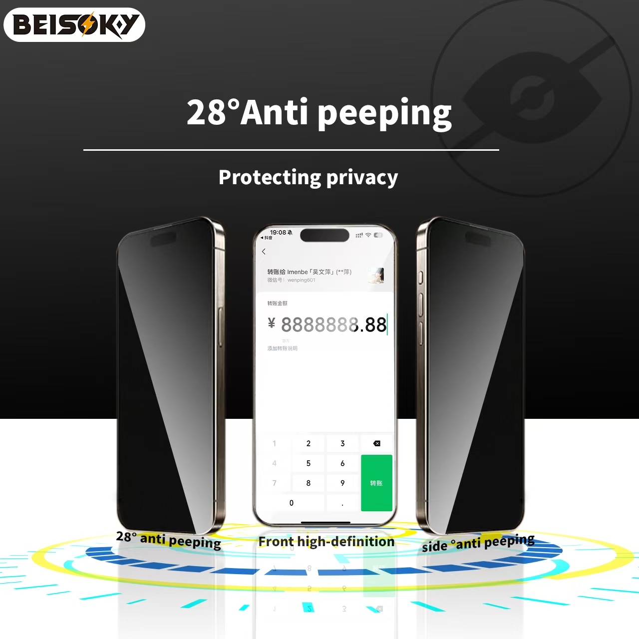 BEISOKY 9H Premium Privacy Tempered Glass With Easy Installation Tool High Quality Anti SPY for Iphone 16 15 Pro Max Screen Protector