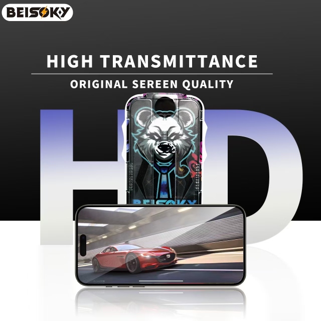 BEISOKY Wholesale 9H HD Clear Full Glue Tempered Glass With Easy Install Tool Frame Anti Static for IPhone 16 15 Pro Max Screen Protector