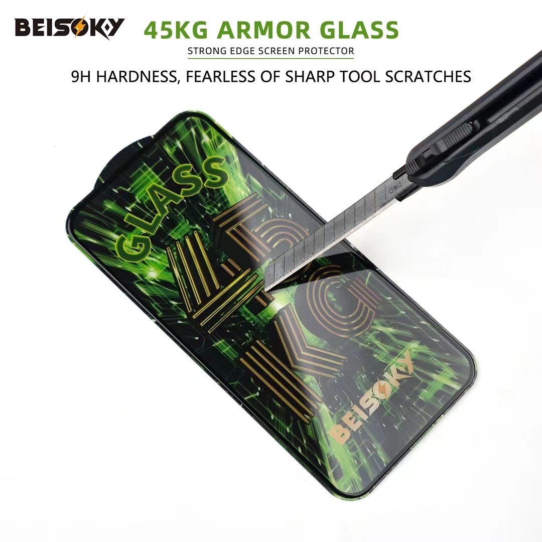 BEISOKY Custom Logo Premium Anti Shock Strength 45KG Ultra Strong ESD Tempered Glass Screen Protector for iPhone 16E 16 Pro Max