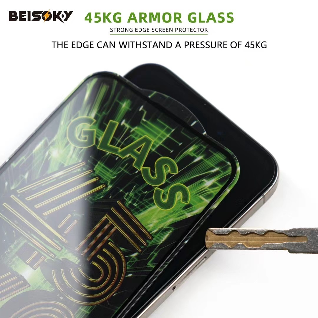 BEISOKY Custom Logo Premium Anti Shock Strength 45KG Ultra Strong ESD Tempered Glass Screen Protector for iPhone 16E 16 Pro Max