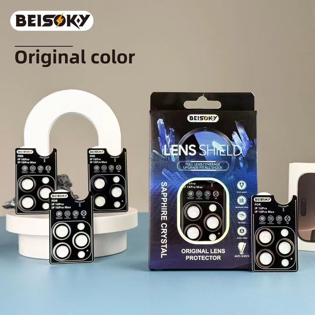 BEISOKY Anti Scratch Easy to Install Sapphire Crystal Camera Lens Protector PVD Camera Lens Glass for iPhone 16 15 14 13 PRO MAX