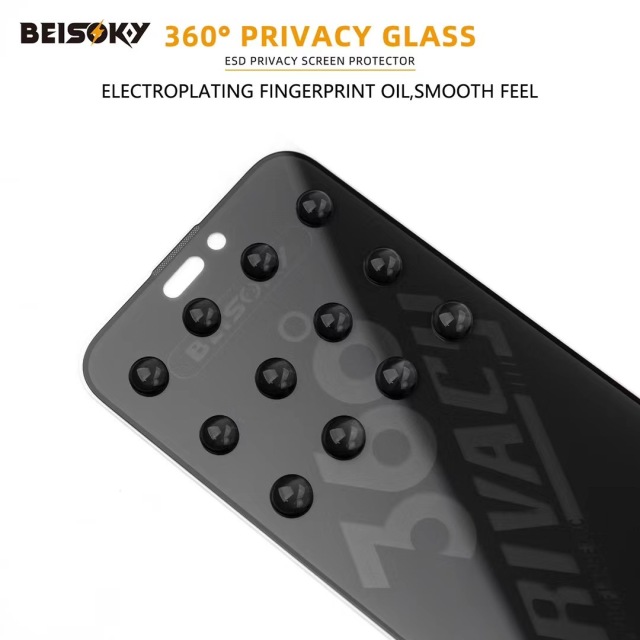 BEISOKY 9H Factory Dust Proof 360 Privacy ESD Anti-peeping Screen Protector for Iphone 13 14 15 16 Pro Max Anti Spy Tempered Glass