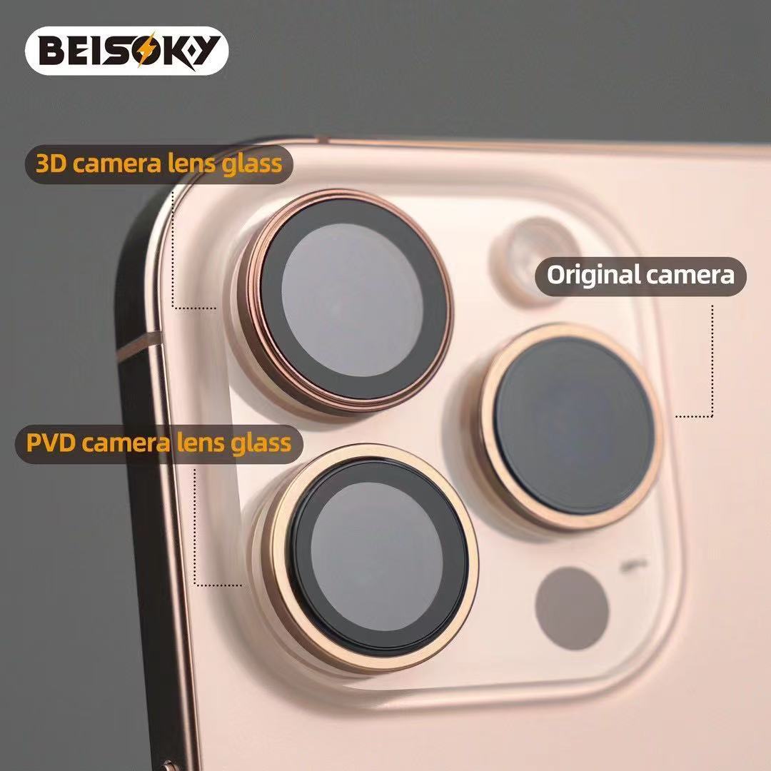 BEISOKY Anti Scratch Easy to Install Sapphire Crystal Camera Lens Protector PVD Camera Lens Glass for iPhone 16 15 14 13 PRO MAX