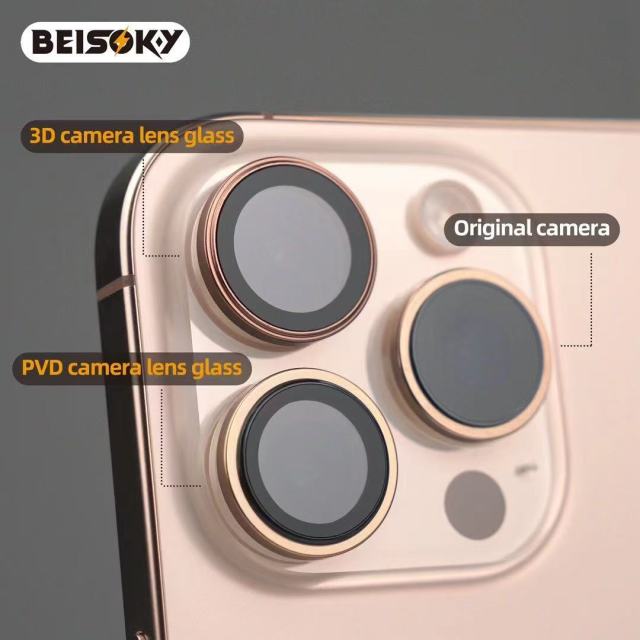 BEISOKY Anti Scratch Easy to Install Sapphire Crystal Camera Lens Protector PVD Camera Lens Glass for iPhone 16 15 14 13 PRO MAX