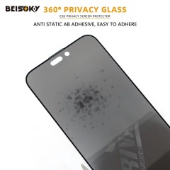 BEISOKY 9H Factory Dust Proof 360 Privacy ESD Anti-peeping Screen Protector for Iphone 13 14 15 16 Pro Max Anti Spy Tempered Glass