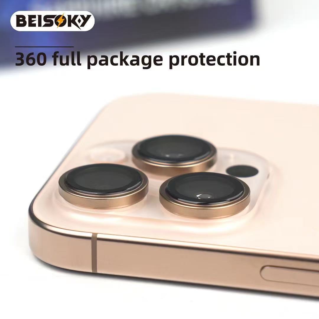 BEISOKY Anti Scratch Easy to Install Sapphire Crystal Camera Lens Protector PVD Camera Lens Glass for iPhone 16 15 14 13 PRO MAX