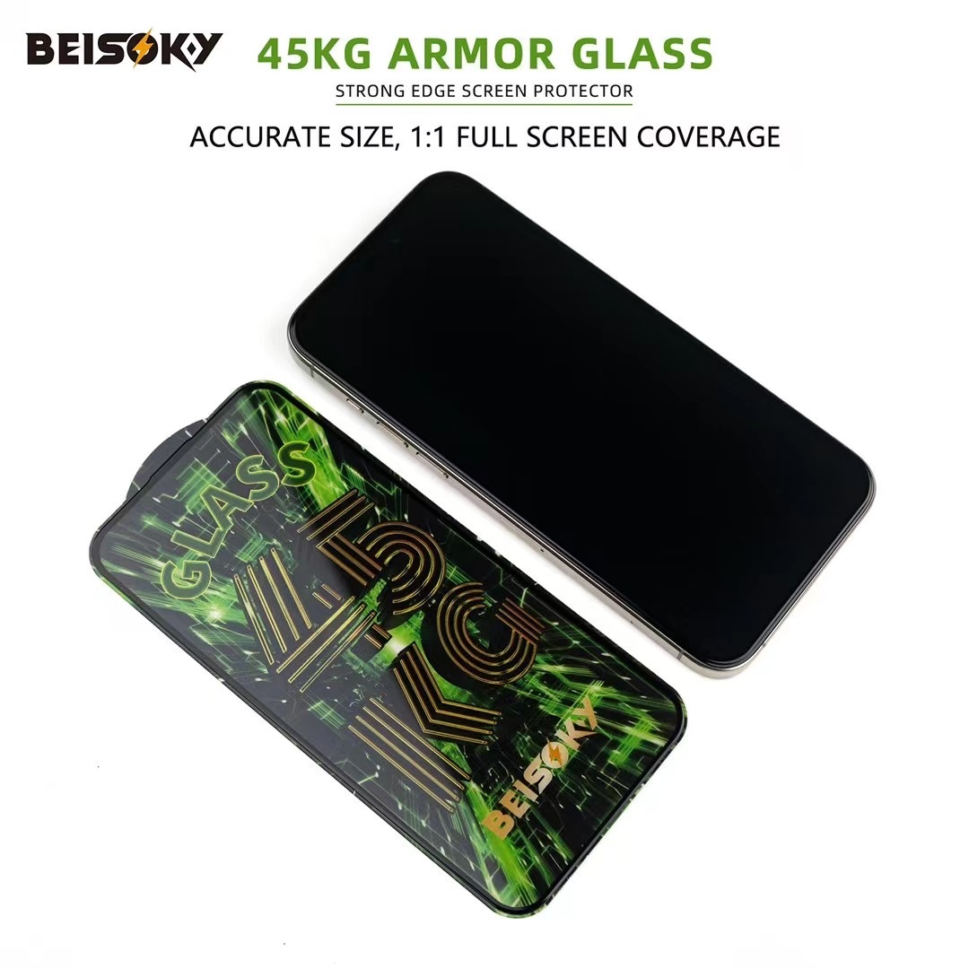 BEISOKY Custom Logo Premium Anti Shock Strength 45KG Ultra Strong ESD Tempered Glass Screen Protector for iPhone 16E 16 Pro Max