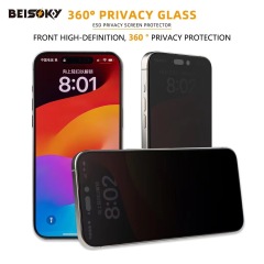 BEISOKY 9H Factory Dust Proof 360 Privacy ESD Anti-peeping Screen Protector for Iphone 13 14 15 16 Pro Max Anti Spy Tempered Glass