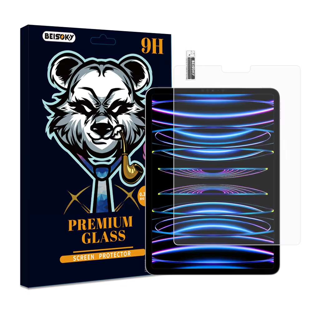 BEISOKY High Transparent 9h Hardness 0.3mm 2.5d Tablet Tempered Glass Screen Protector for iPad Pro11 12.9 2024