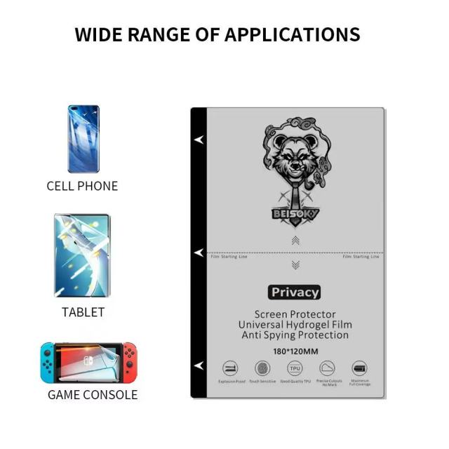 BEISOKY Factory Supply TPU Privacy Mobile Phone Screen Protector 120x180mm Sheet Anti Spy Film Sheet for Cutting Machine