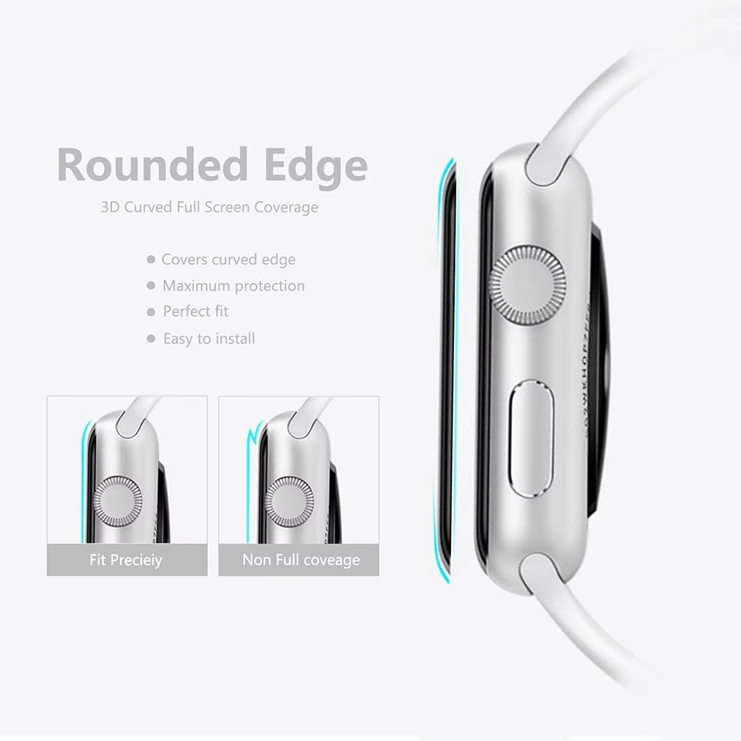 BEISOKY 3D Bubble Free Smart Watch Glass Screen Protector