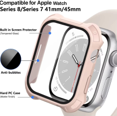 BEISOKY Waterproof PC Matte Watch case with Tempered Glass Protective Film for Apple Watch
