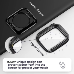 BEISOKY 360° waterproof smart watch case glass screen protector for Apple watch