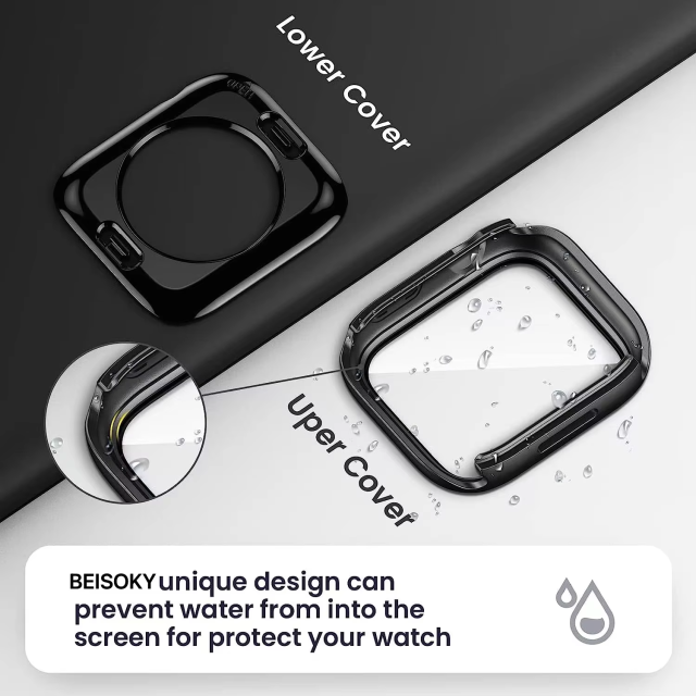 BEISOKY 360° waterproof smart watch case glass screen protector for Apple watch