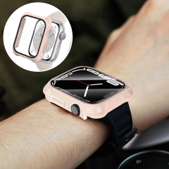 BEISOKY Waterproof PC Matte Watch case with Tempered Glass Protective Film for Apple Watch