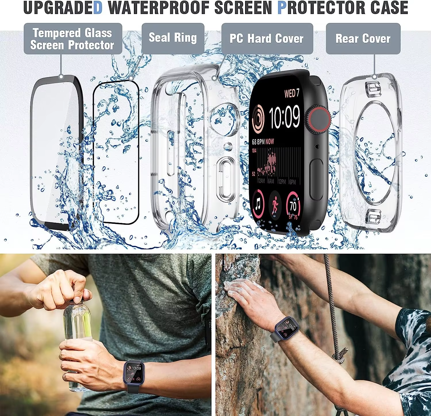 BEISOKY 360° waterproof smart watch case glass screen protector for Apple watch