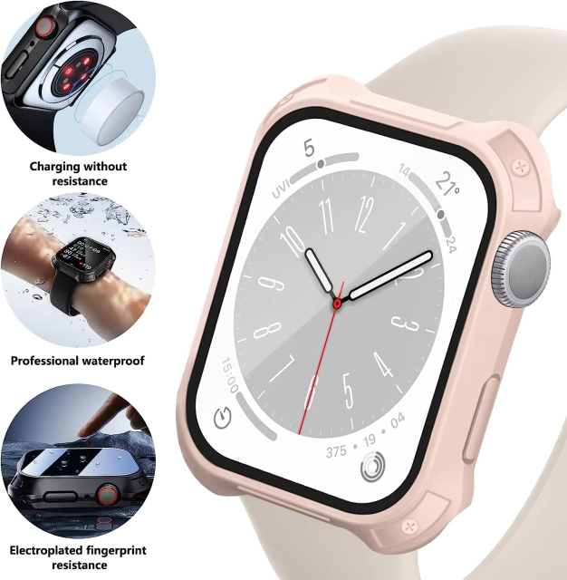 BEISOKY Waterproof PC Matte Watch case with Tempered Glass Protective Film for Apple Watch
