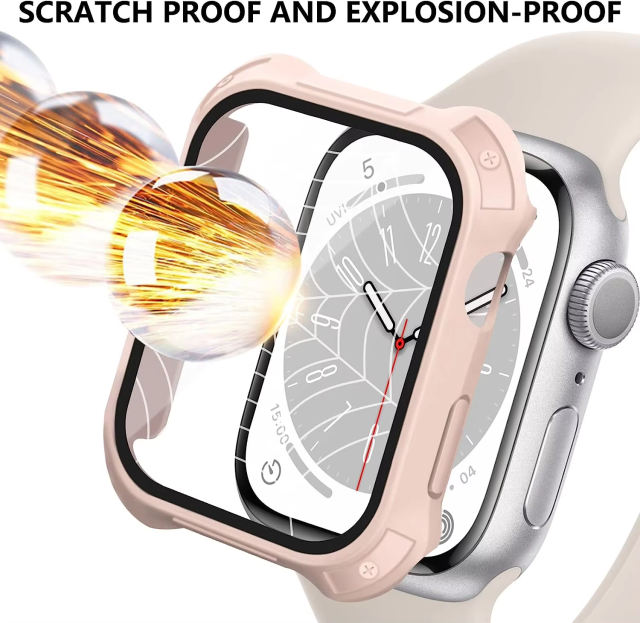 BEISOKY Waterproof PC Matte Watch case with Tempered Glass Protective Film for Apple Watch