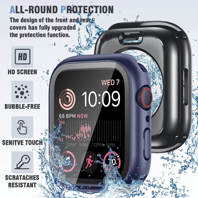 BEISOKY 360° waterproof smart watch case glass screen protector for Apple watch