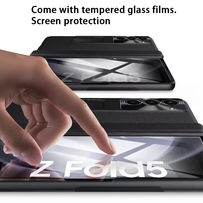 Wlons Shockproof Full Cover With Front Glass Folding Cover with Hinge PU Leather Kickstand Phone Case for Samsung Galaxy Z Fold 6 5