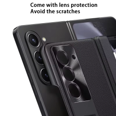 Wlons Shockproof Full Cover With Front Glass Folding Cover with Hinge PU Leather Kickstand Phone Case for Samsung Galaxy Z Fold 6 5