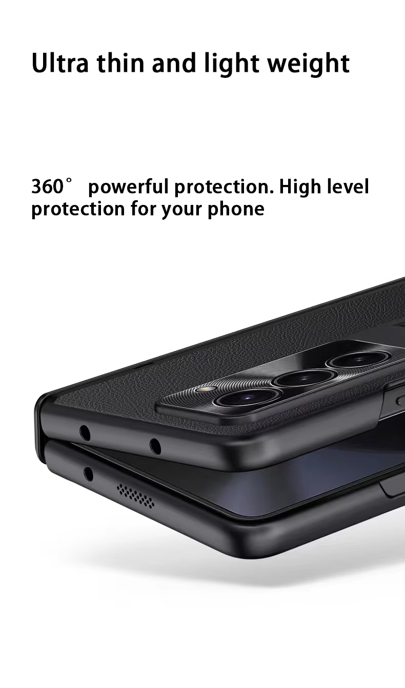 Wlons Shockproof Full Cover With Front Glass Folding Cover with Hinge PU Leather Kickstand Phone Case for Samsung Galaxy Z Fold 6 5
