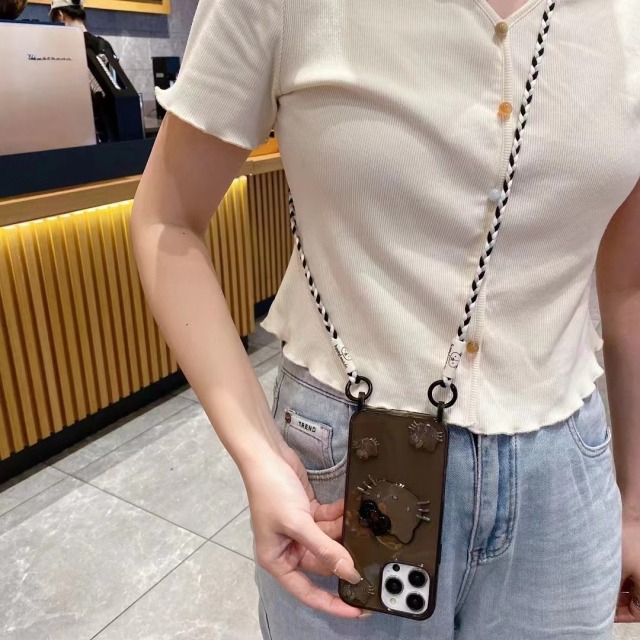 BEISOKY Transparent Color TPU Cute Cartoon KT Cat Lanyard Mobile Phone Cover