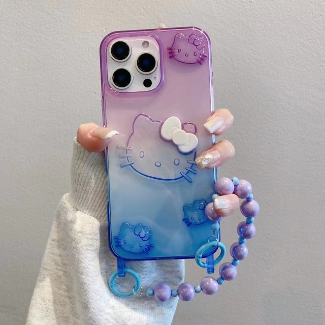 BEISOKY Rainbow Gradient Cute Kitty Cat Hand Strap Cute Cat Phone Cases