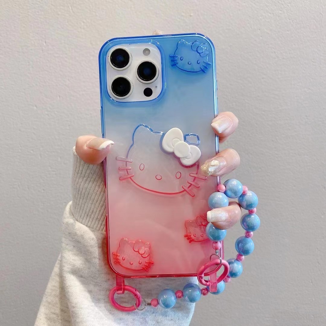 BEISOKY Rainbow Gradient Cute Kitty Cat Hand Strap Cute Cat Phone Cases