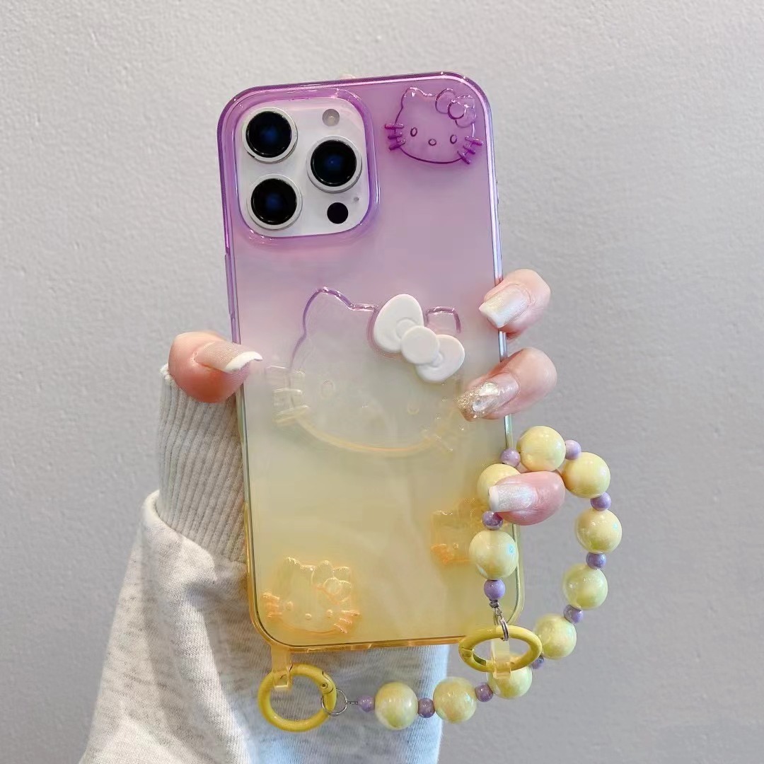 BEISOKY Rainbow Gradient Cute Kitty Cat Hand Strap Cute Cat Phone Cases
