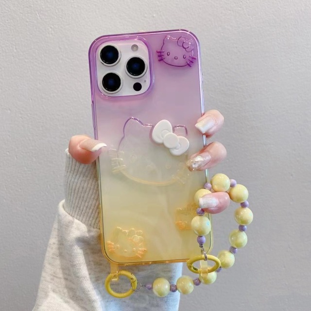 BEISOKY Rainbow Gradient Cute Kitty Cat Hand Strap Cute Cat Phone Cases