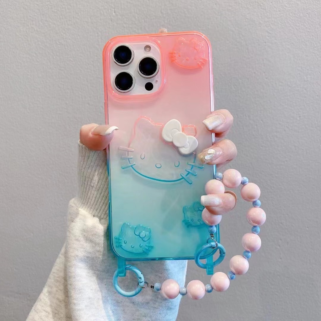 BEISOKY Rainbow Gradient Cute Kitty Cat Hand Strap Cute Cat Phone Cases