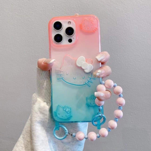 BEISOKY Rainbow Gradient Cute Kitty Cat Hand Strap Cute Cat Phone Cases